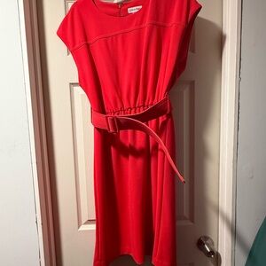 Pink Belted A-Line Midi Calvin Klein Dress